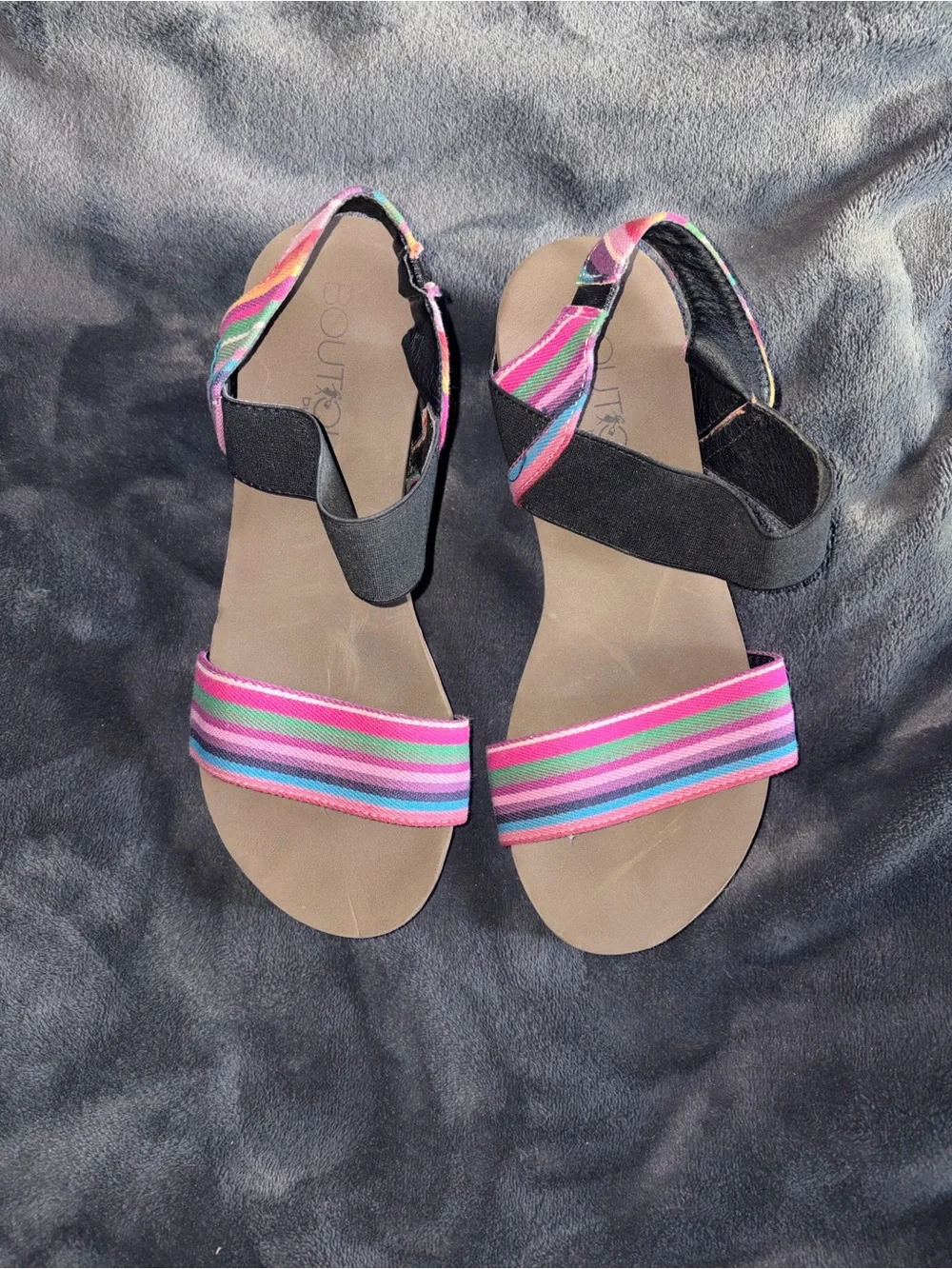 Striped Elastic Band Women’s Sandals in Pink and Black - Picture 1 of 4